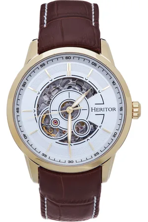 heritor automatic Heritor automatisch Davies semi-skelet lederen band horloge
