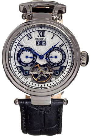 heritor automatic Ganzi semi-skelet lederen band horloge