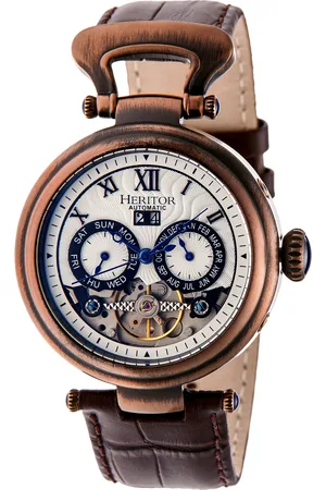 heritor automatic Ganzi semi-skelet lederen band horloge