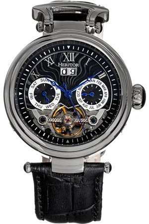 heritor automatic Ganzi semi-skelet lederen band horloge