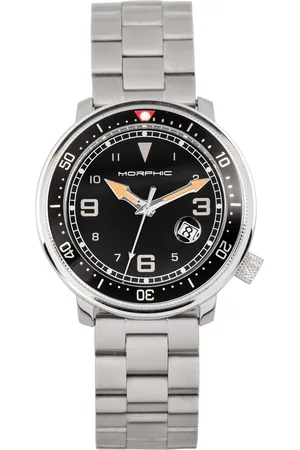 Morphic M74-serie horloge met leren band en vergrote datumweergave