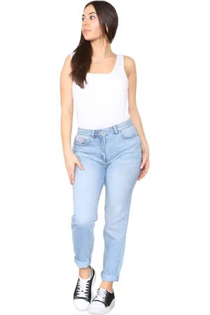 M&Co Dames mom jeans met hoge taille, taps toelopende rechte pijpen