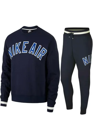 Nike Air Fleece trainingspak met volledige ronde hals, marineblauw