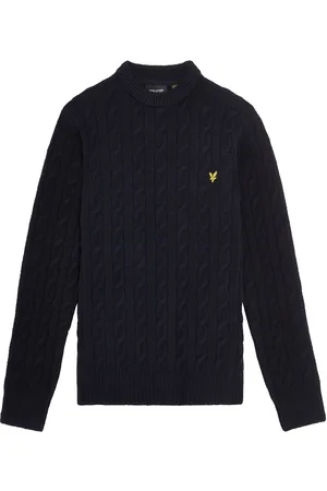 Lyle & Scott Lyle And Scott Juniors Kabeltrui met ronde hals voor jongens in marineblauw