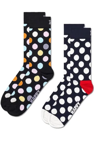 Happy Socks Unisex 2-pack klassieke Big Dot Crew-sokken