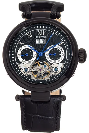 heritor automatic Ganzi semi-skelet lederen band horloge