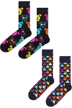 Happy Socks 2-pack klassieke honden-duimsokken met ronde hals, unisex