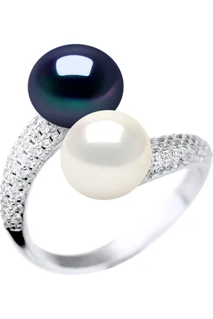 Diadema Ring YOU AND ME 2 zoetwaterparels 9-10 mm Wit en zwart Jewelry 925