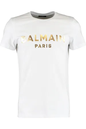 Balmain Paris Gold Branded Logo White T-Shirt