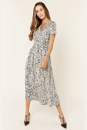 Gini London Dierenprint wrap front Midi thee -jurk