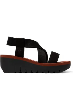 Fly London Dames YABI922FLY Zwarte Baksteen Cupido Leren Sandalen Espadrille Platform Wedges