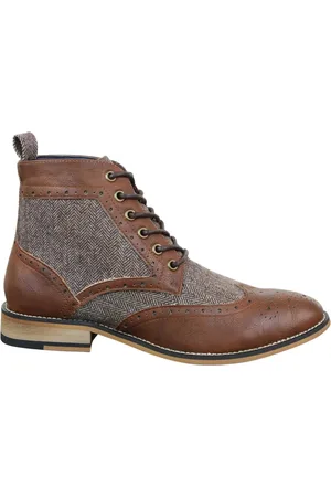 House of Cavani Heren klassieke Tweed Oxford enkellaarzen in leer