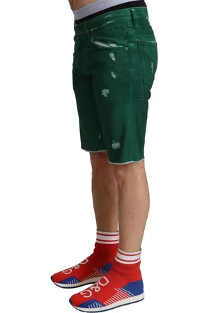 Dolce & Gabbana Groene Distressed Denim Shorts Voor Heren