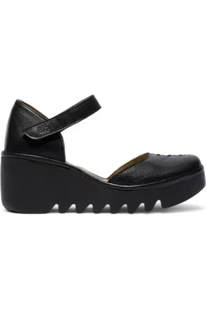 Fly London Dames Zwarte BISO305FLY Wedges Sandalen Espadrille Band Hakken