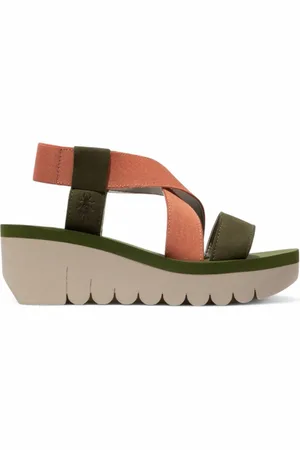 Fly London Dames YABI922FLY Rose Goud Cupido Leren Sandalen Espadrille Platform Wedges