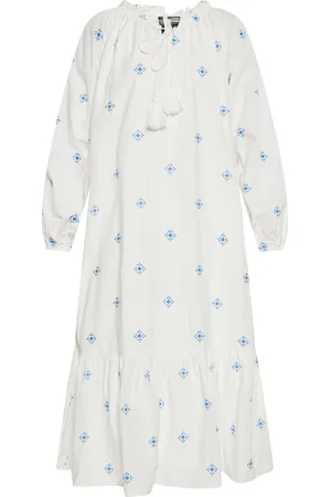 Dreimaster Jurk Dames Wol Wit Blauw