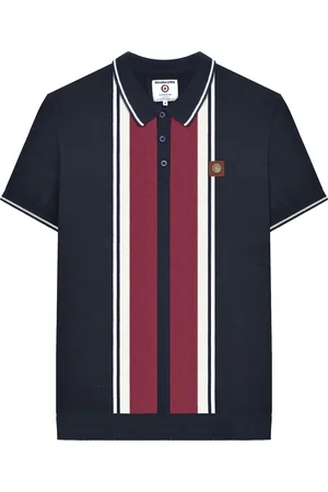 Lambretta Heren Greco Gestreept Gebreid Poloshirt met Korte Mouwen (Marine)