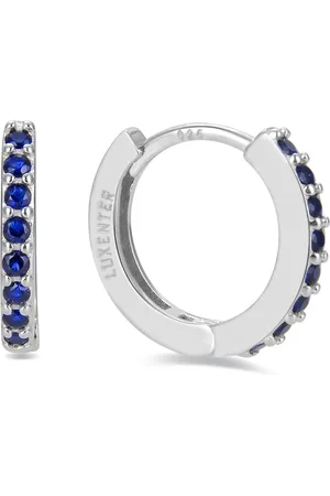Luxenter Valarys 925 sterling zilver en saffier zirkonia gerhodineerd oorbellen