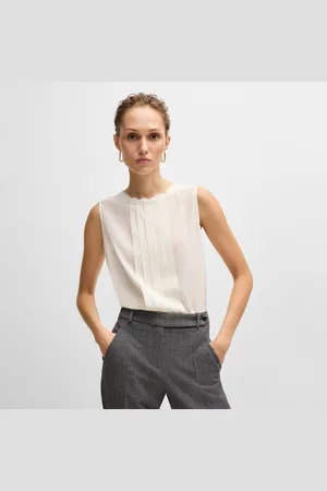 HUGO BOSS Dames Bemiula Mouwloze Blouse met Plooi voor in