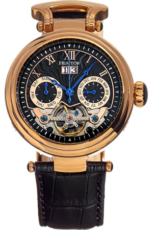 heritor automatic Ganzi semi-skelet lederen band horloge