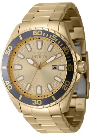Invicta Pro Diver 47341 Heren Horloge - Waterdicht - Analoog - Quartz Uurwerk - Roestvrij Staal met gouden Wijzerplaat -46mm