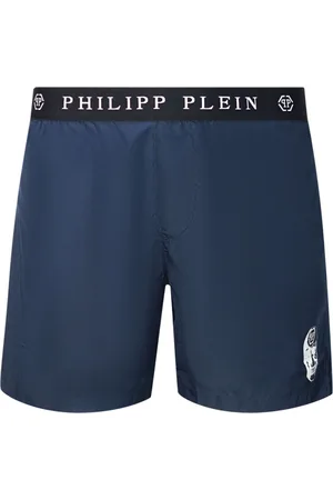 Philipp Plein Branded Waistband Navy Swim Shorts