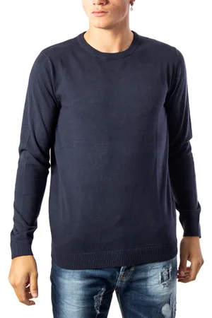 JACK & JONES Gebreide herentrui van 100% biologisch katoen, zwart of marineblauw
