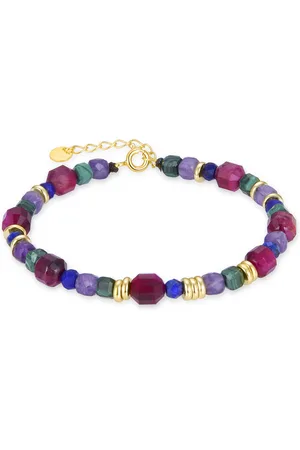 Luxenter 925 Sterling Zilveren Armband met Veelkleurige Natuursteen afgewerkt in 18K geel goud - Asela