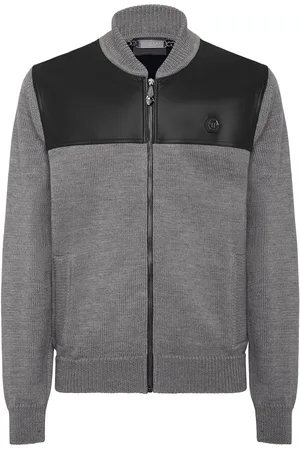 Philipp Plein Merino Wool Leather Bomber Skull&Bones