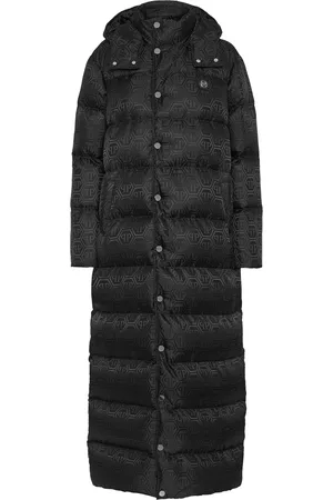 Philipp Plein Nylon Jacquard Long Puffer Jacket Monogram