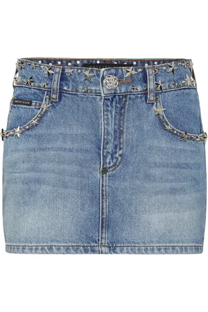 Philipp Plein Denim Studs Star Mini Skirt Stars