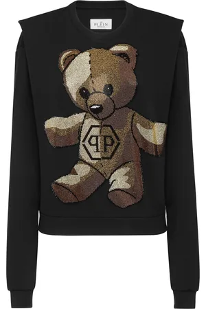 Philipp Plein Cropped Padded Shoulder Sweatshirt With Crystals Teddy Bear