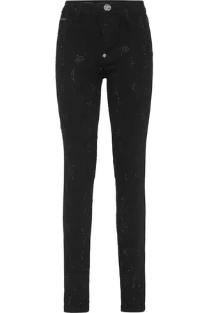 Philipp Plein Denim Trousers High Waist Jegging Strass Monogram