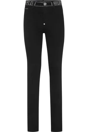 Philipp Plein Denim Strass Band High Waist Jegging Trousers
