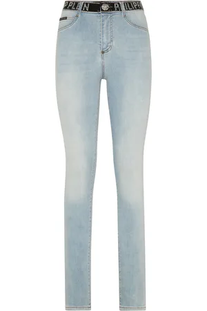 Philipp Plein Denim Strass Band High Waist Jegging Trousers