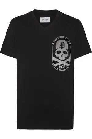 Philipp Plein T-Shirt V-Neck Ss With Patch Strass Skull&Bones