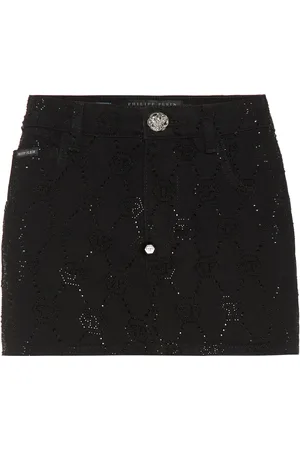 Philipp Plein Denim Mini Skirt Strass Monogram