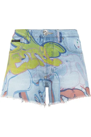 Philipp Plein Denim Hot Pants Bombing Graffiti