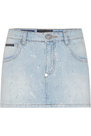 Philipp Plein Denim Mini Skirt Strass Monogram