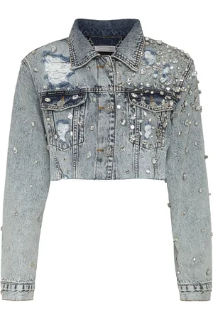 Philipp Plein Denim Long Jacket Crystal
