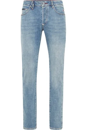 Philipp Plein Denim Super Straight Cut Fit Trousers Cars Racing