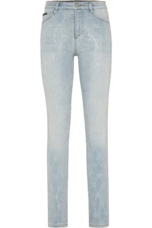 Philipp Plein Denim Trousers High Waist Jegging Strass Monogram