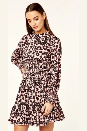 Gini London Lange SL Shirred Skater Puff Sleeve jurk