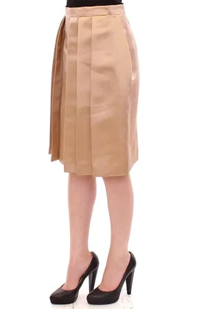 ANDREA INCONTRI Geplooide Zijden Rok Beige