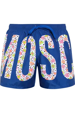 Moschino Bloemenprint logo helderblauwe korte zwemshort