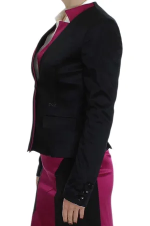 Exte Zwarte Zijden Blazer Voor Dames Met Roze Satijnen Voering