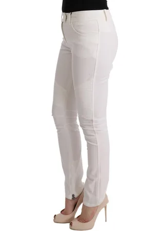 ERMANNO SCERVINO Womens White Slim Fit Stretch Cotton Jeans Met Leren Details