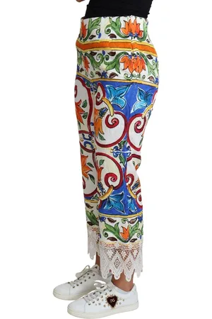 Dolce & Gabbana Sicilie Bloemenprint Cropped Broek Met Wijde Pijpen