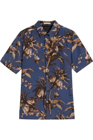 Ted Baker Volwassenen Belmar Linnen Overhemd met Korte Mouwen (Marine)
