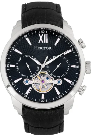 heritor automatic Heritor automatisch Arthur semi-skelet lederen band horloge met dag/datum
